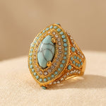 BOHEMIO VINTAGE CON SINTÉTICO GEMMES TURQUESA LUJO ANILLO