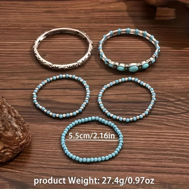 CONJUNTO BOHEMIO VINTAGE STYLE TURQUESA PERLÉ PULSERA