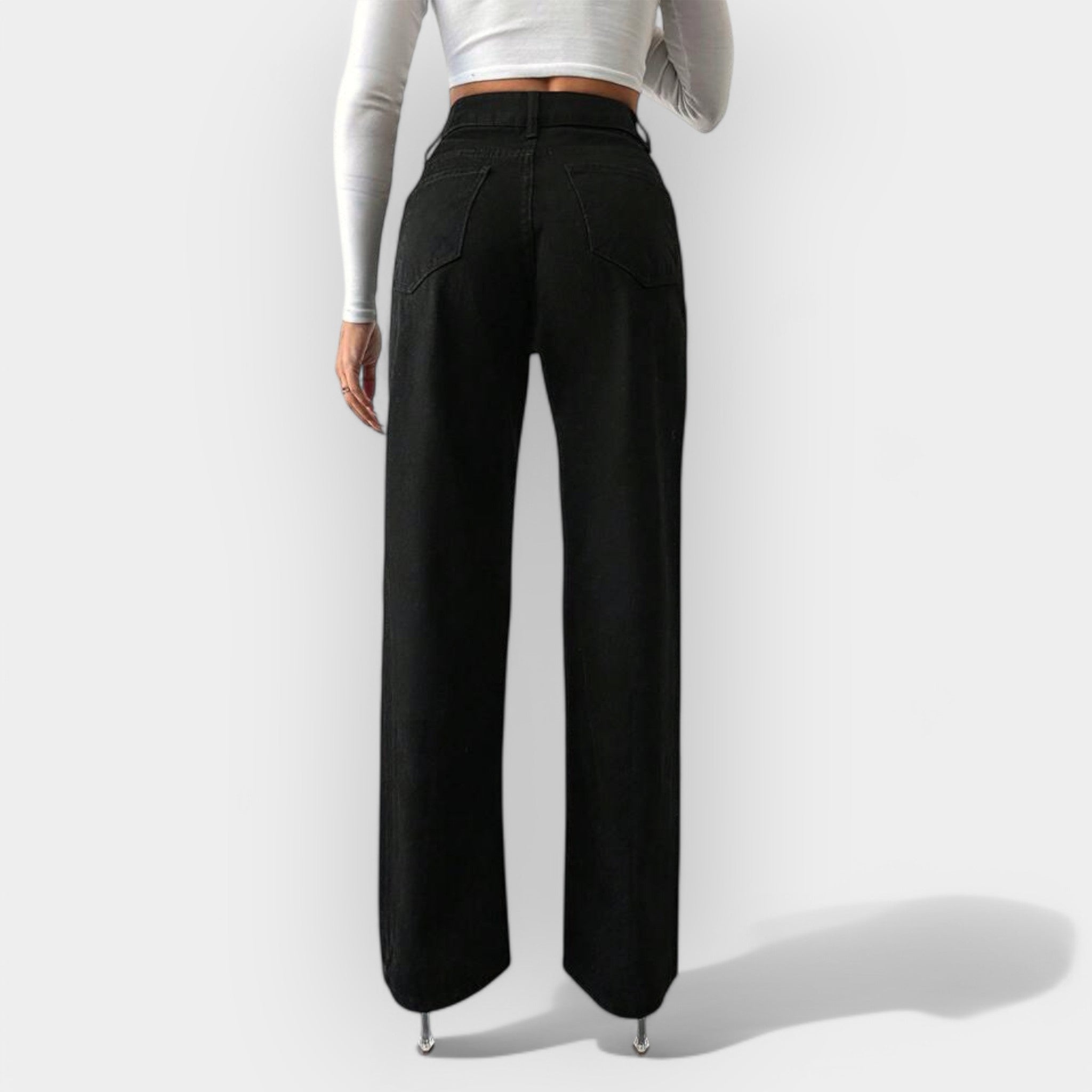 JEANS DE CINTURA ALTA CON PIERNAS ANCHAS