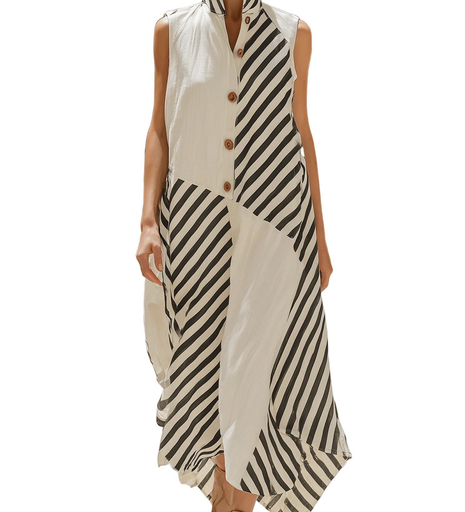 VESTIDO LARGO DE RAYAS DE MEZCLA DE LINO SIN MANGAS - VALERINA MARBELLA