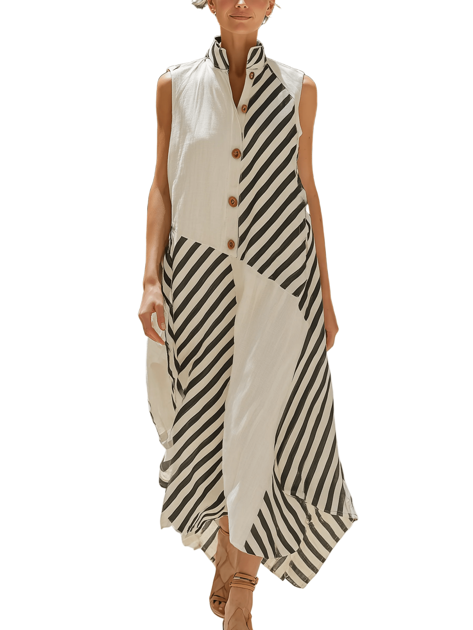 VESTIDO LARGO DE RAYAS DE MEZCLA DE LINO SIN MANGAS - VALERINA MARBELLA