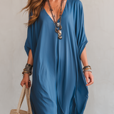 Peacock Blue Loose Casual Dress