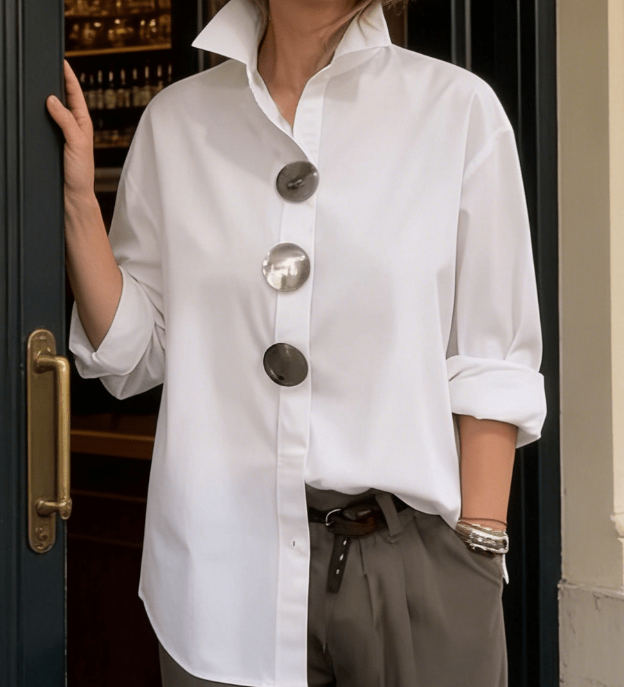 BLUSA DE LINO Y ALGODÓN CON CUELLO REFINADO - VALERINA MARBELLA