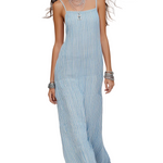 Minimalist Light Blue Striped Spaghetti Strap Long Dress