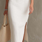 Halter Neck Cotton And Linen Midi Dress