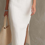 Halter Neck Cotton And Linen Midi Dress