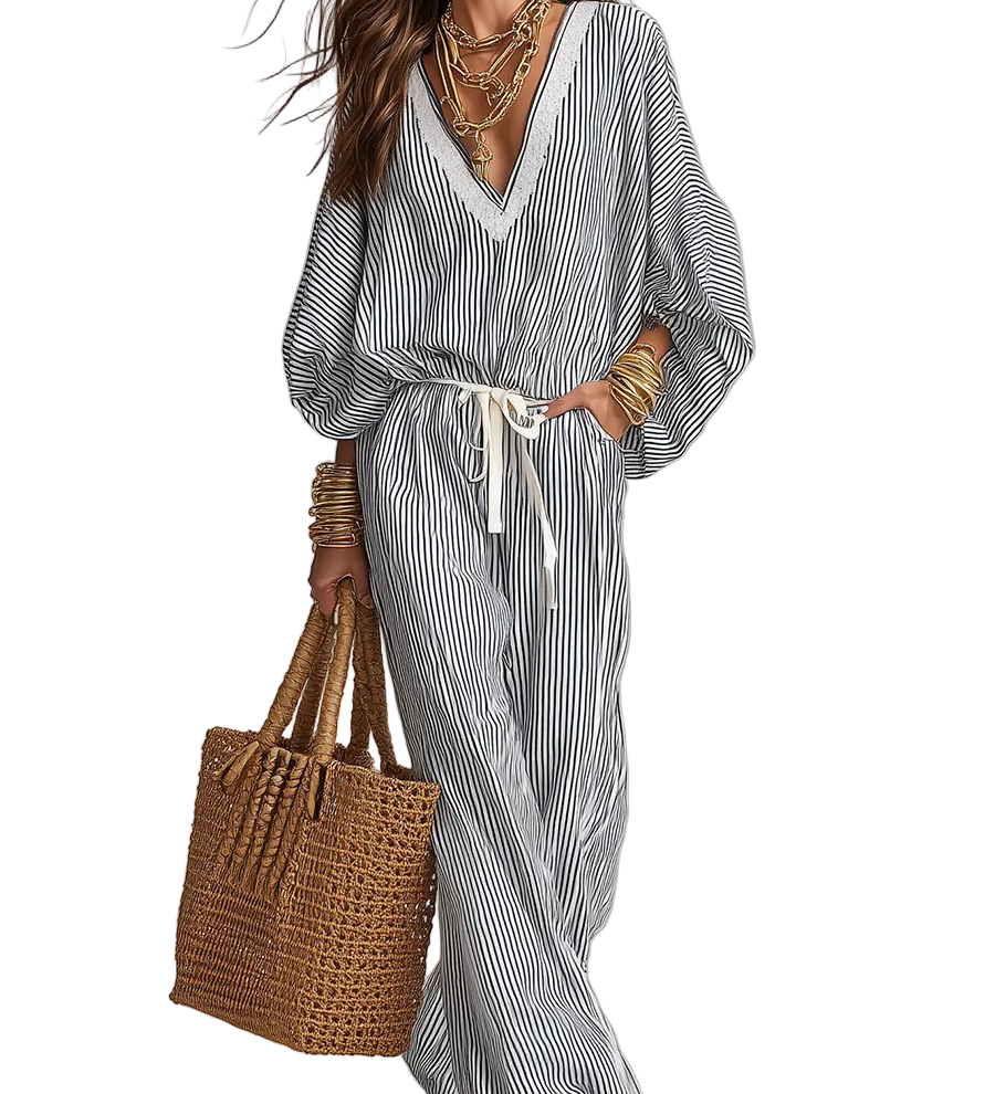 Relaxed Striped Flowing Two-Piece Set