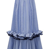 Striped Print Elegant Ruffle Trim Vacation Maxi Skirt