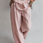 Casual Light Pink Linen Wide-leg Pants Set