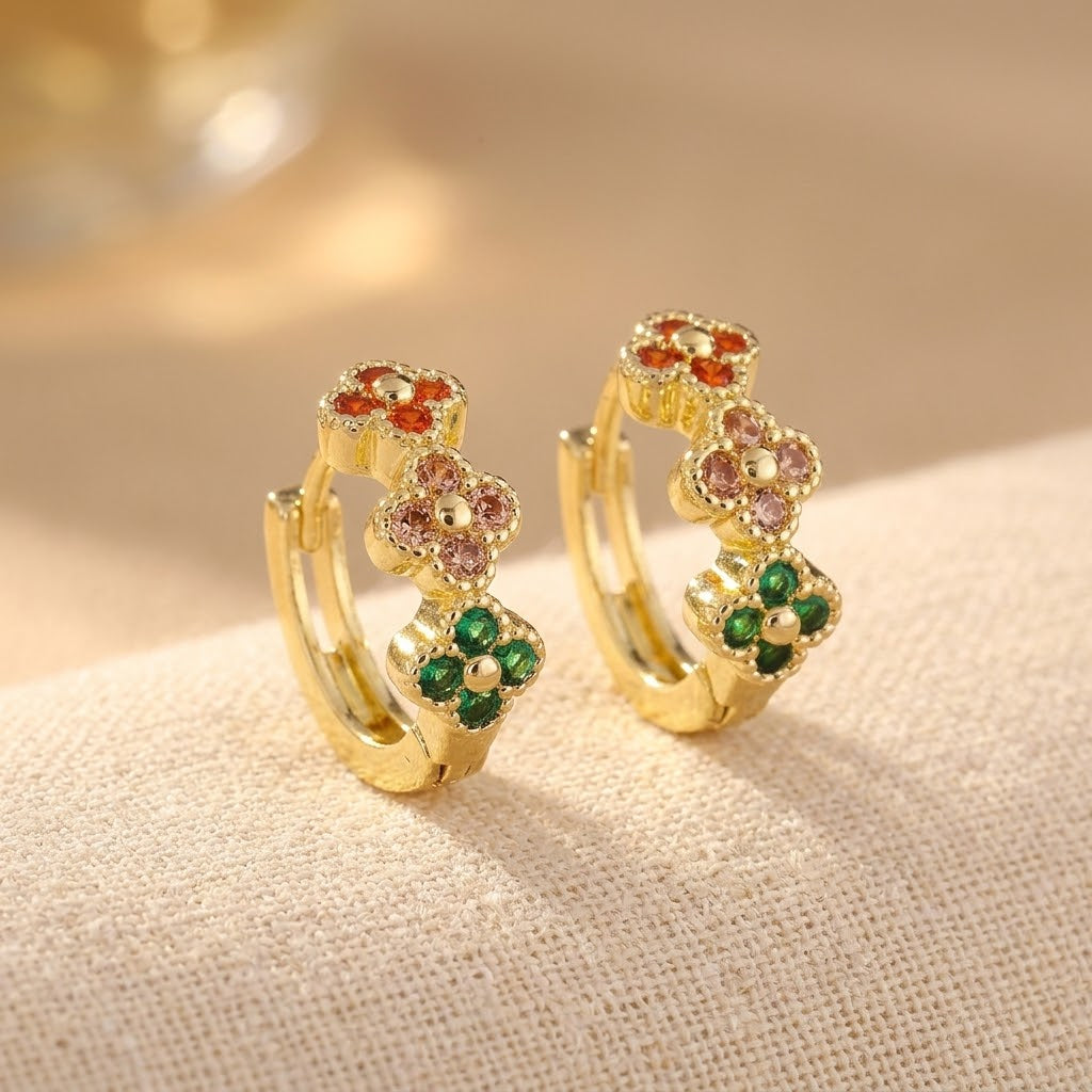 PENDIENTES TURQUESA CIRCONA CUBIQUE FLOR ARO