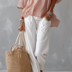 Casual Light Pink Suit With Lantern Sleeves