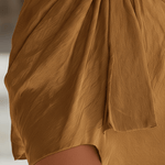 VESTIDO MINI DRAPEADO EN TONO MARRÓN DORADO - VALERINA MARBELLA