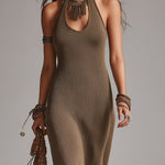 Bohemian Style Halter Neck Knitted Maxi Dress