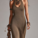 Bohemian Style Halter Neck Knitted Maxi Dress