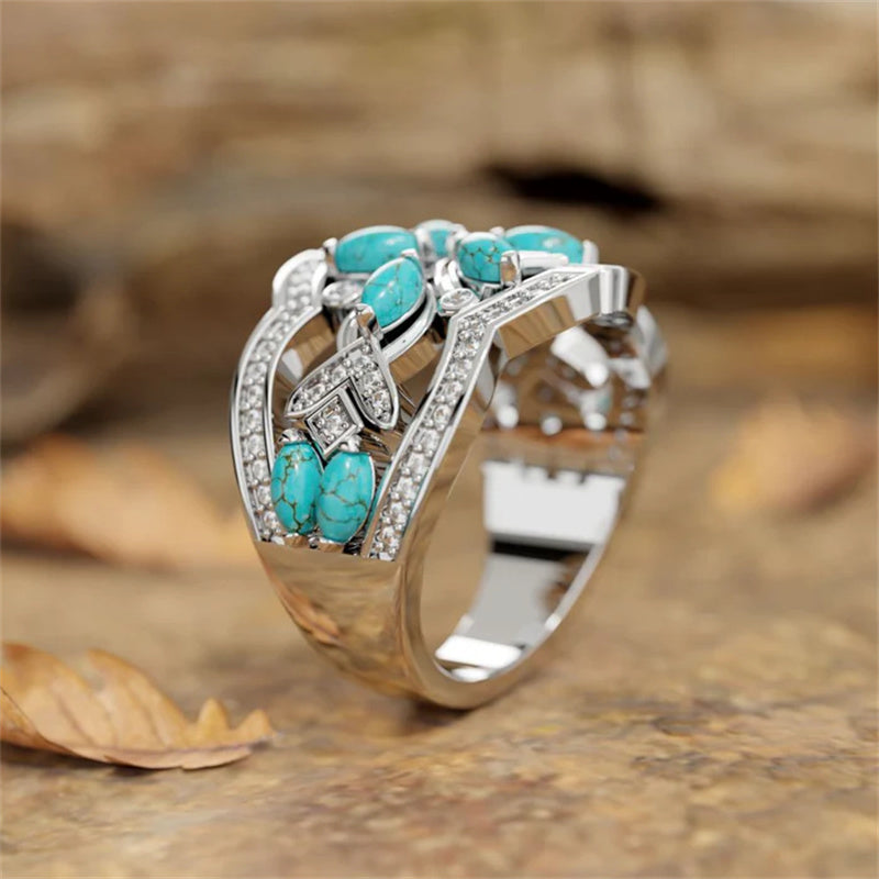 ANILLO VINTAGE BOHEMIO TURQUESA FLEURS LIANES