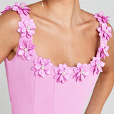 VESTIDO MINI FEMENINO CON APLICACIONES FLORALES