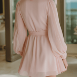 VESTIDO MINI DE GASA ROSA BLUSH CON DETALLES DE ENCAJE - VALERINA MARBELLA