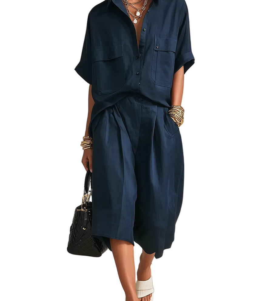 Effortless Minimalist Linen Shirt & Wide-Leg Culotte Set