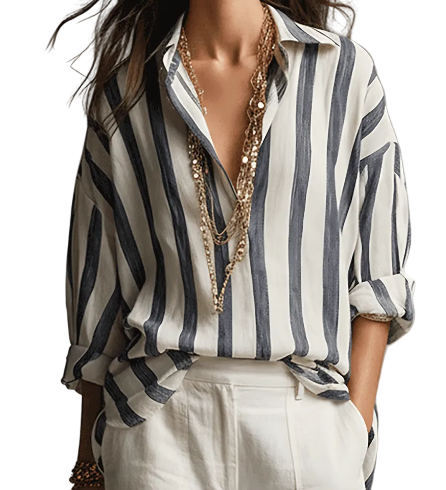 Casual Striped Cotton And Linen Long-Sleeved Shirt