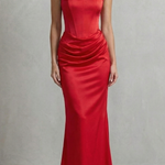 Evelisse – Sculpted satin drape – Strapless corset maxi dress