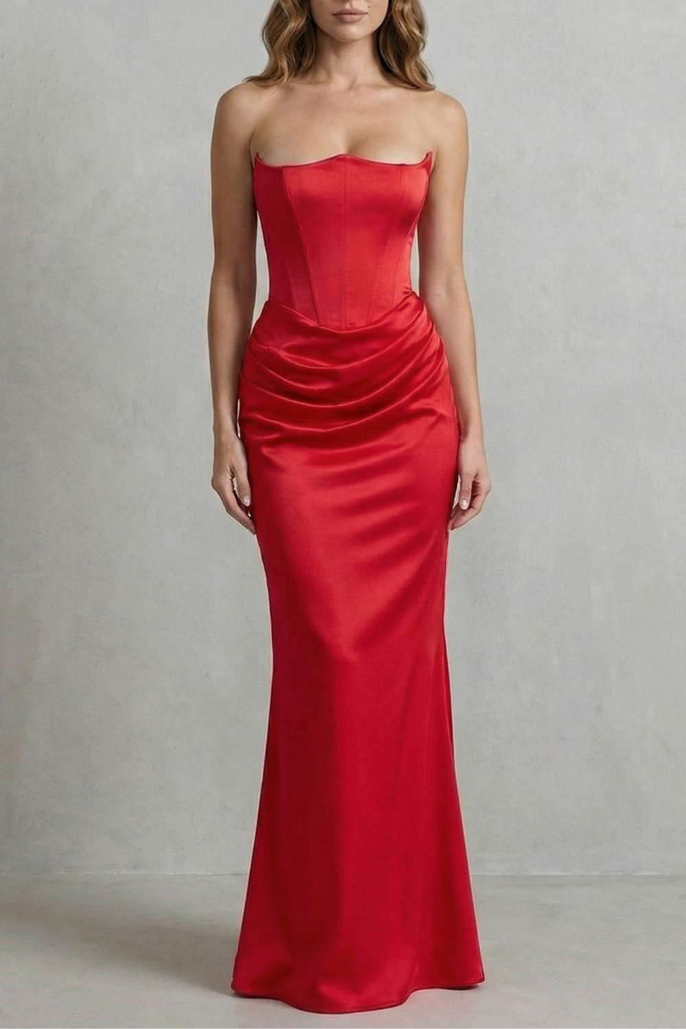 Evelisse – Sculpted satin drape – Strapless corset maxi dress