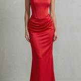 Evelisse – Sculpted satin drape – Strapless corset maxi dress