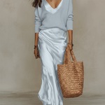 CONJUNTO MIDI IVORY DE PUNTO Y SATÉN CON ESTILO ELEGANTE - VALERINA MARBELLA