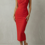 Blair – Timeless sculpted elegance – Draped sleeveless midi dress