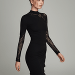 VESTIDO MINI NEGRO DE ENCAJE CON CUELLO ALTO - VALERINA MARBELLA