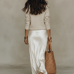 CONJUNTO MIDI IVORY DE PUNTO Y SATÉN CON ESTILO ELEGANTE - VALERINA MARBELLA