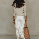 CONJUNTO MIDI IVORY DE PUNTO Y SATÉN CON ESTILO ELEGANTE - VALERINA MARBELLA