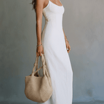 Elegant White Minimal Strappy Slit Maxi Dress