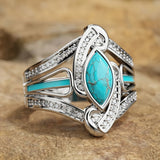ANILLO ELEGANTE BOHEMIO BLANCO PLAQUÉ ORO TURQUESA
