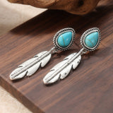 PENDIENTES RÉTRO TRIBAL TURQUESA PLUMA GOTA