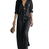 High-quality Satin Black Shirt Dress