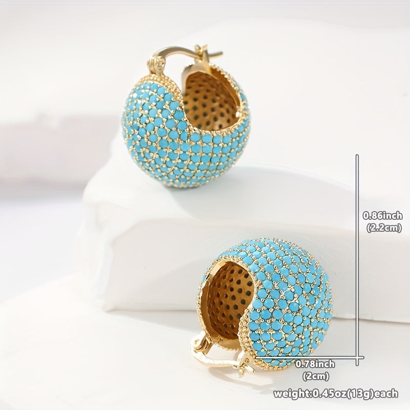 PENDIENTES CLÁSICO RÉTRO STYLE ORO TURQUESA BOMBÉ ARO