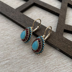 PENDIENTES VINTAGE TURQUESA STRASS GOTA RÉSINE