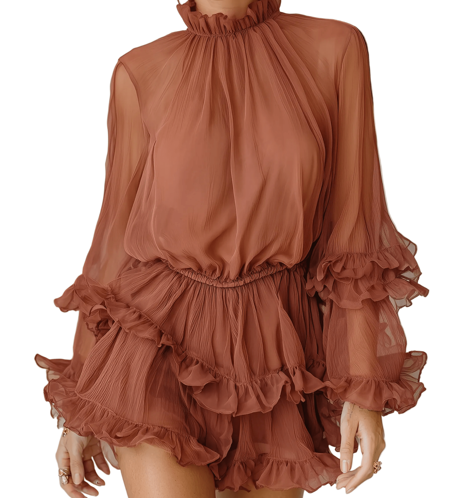 VESTIDO MINI DE GASA TRANSPARENTE ROJO - VALERINA MARBELLA