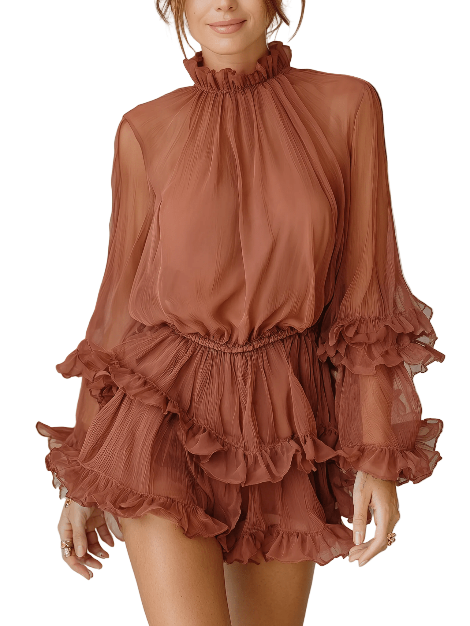 VESTIDO MINI DE GASA TRANSPARENTE ROJO - VALERINA MARBELLA