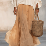 Bohemian Flow Ivory Blouse & Sand Pleated Maxi Skirt Set