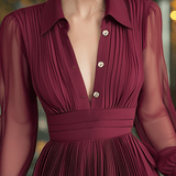 VESTIDO MINI CAMISERO DE CHIFÓN BURDEOS CON EFECTO TRANSPARENTE - VALERINA MARBELLA