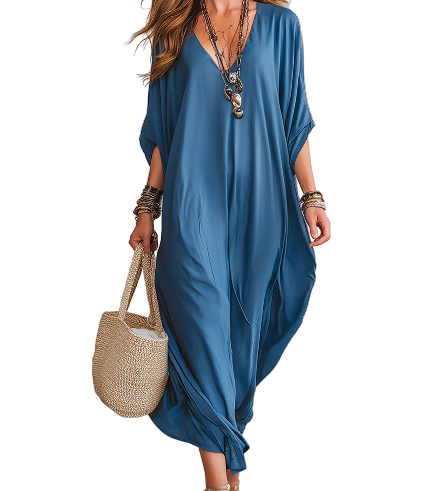 Peacock Blue Loose Casual Dress