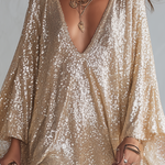 Champagne-colored Sequined Bohemian-style Mini Dress
