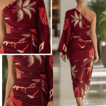 VESTIDO MIDI CON ESTAMPADO TROPICAL BURDEOS - VALERINA MARBELLA