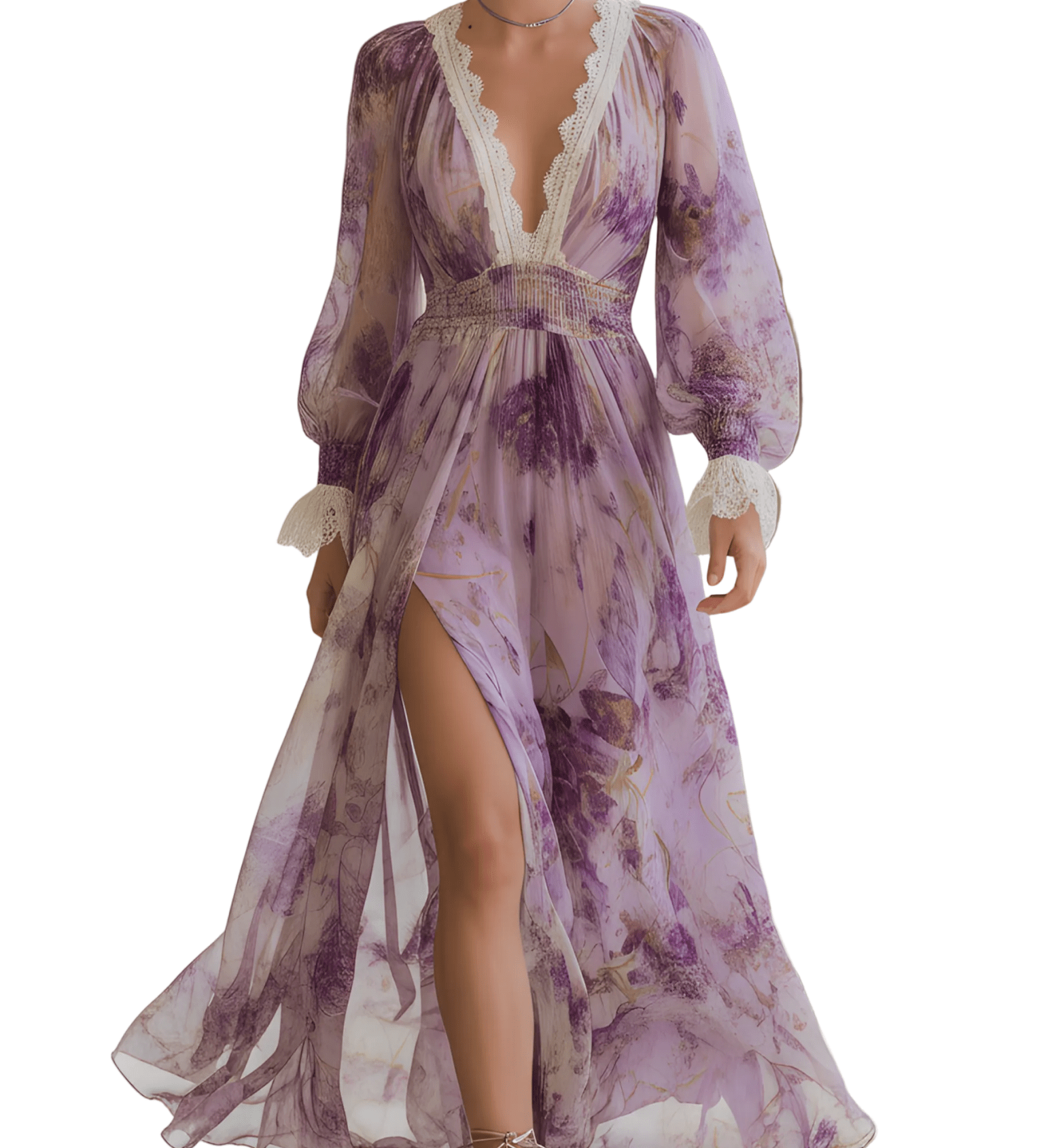 VESTIDO MAXI CON ESTAMPADO ACUARELA LAVANDA - VALERINA MARBELLA