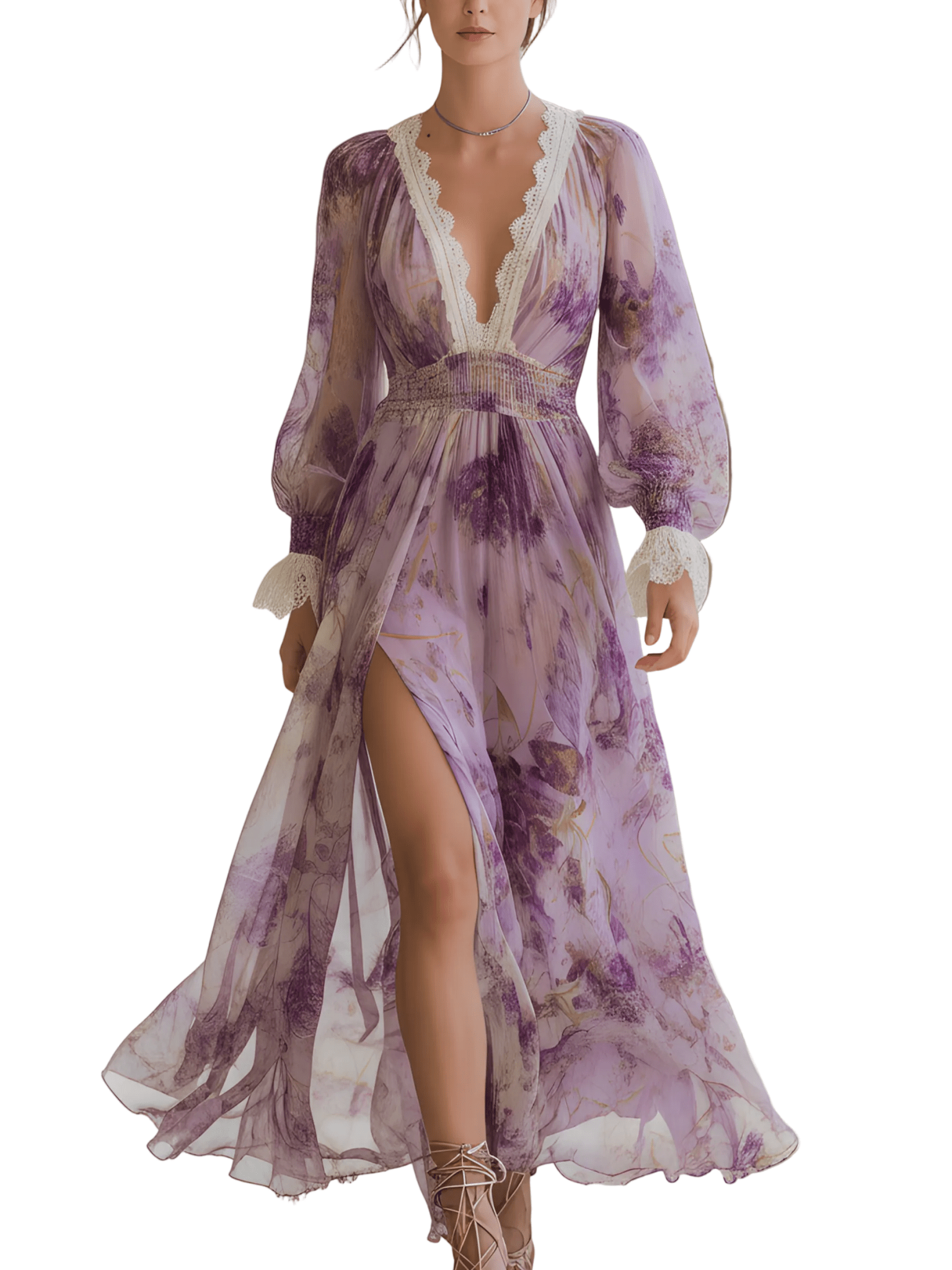 VESTIDO MAXI CON ESTAMPADO ACUARELA LAVANDA - VALERINA MARBELLA