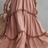 Soft Blush Ruffled Bohemian Maxi Dress