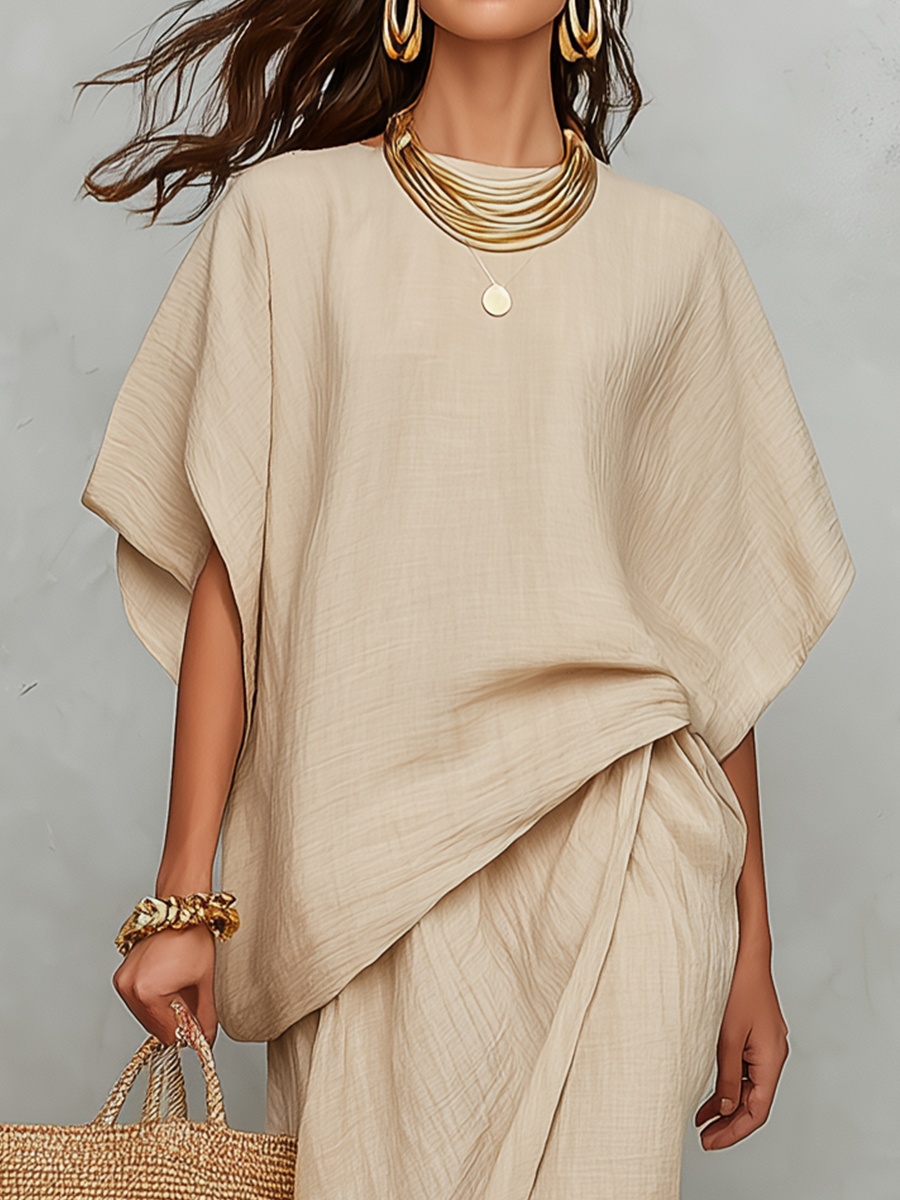 Effortless Sand Beige Linen Asymmetric Co-ord Set