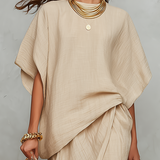 Effortless Sand Beige Linen Asymmetric Co-ord Set