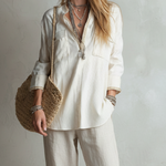 Casual Off-white Linen Shirt And Straight-leg Trousers Set.
